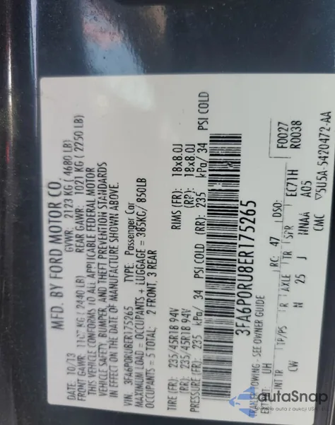 2014 Ford Fusion Titanium Hev z USA, uszkodzony, nr VIN 3FA6P0RU8ER175265